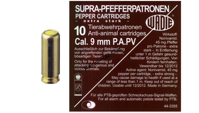 Plynové náboje PV-S 9mm pistole 10ks Supra Pepper