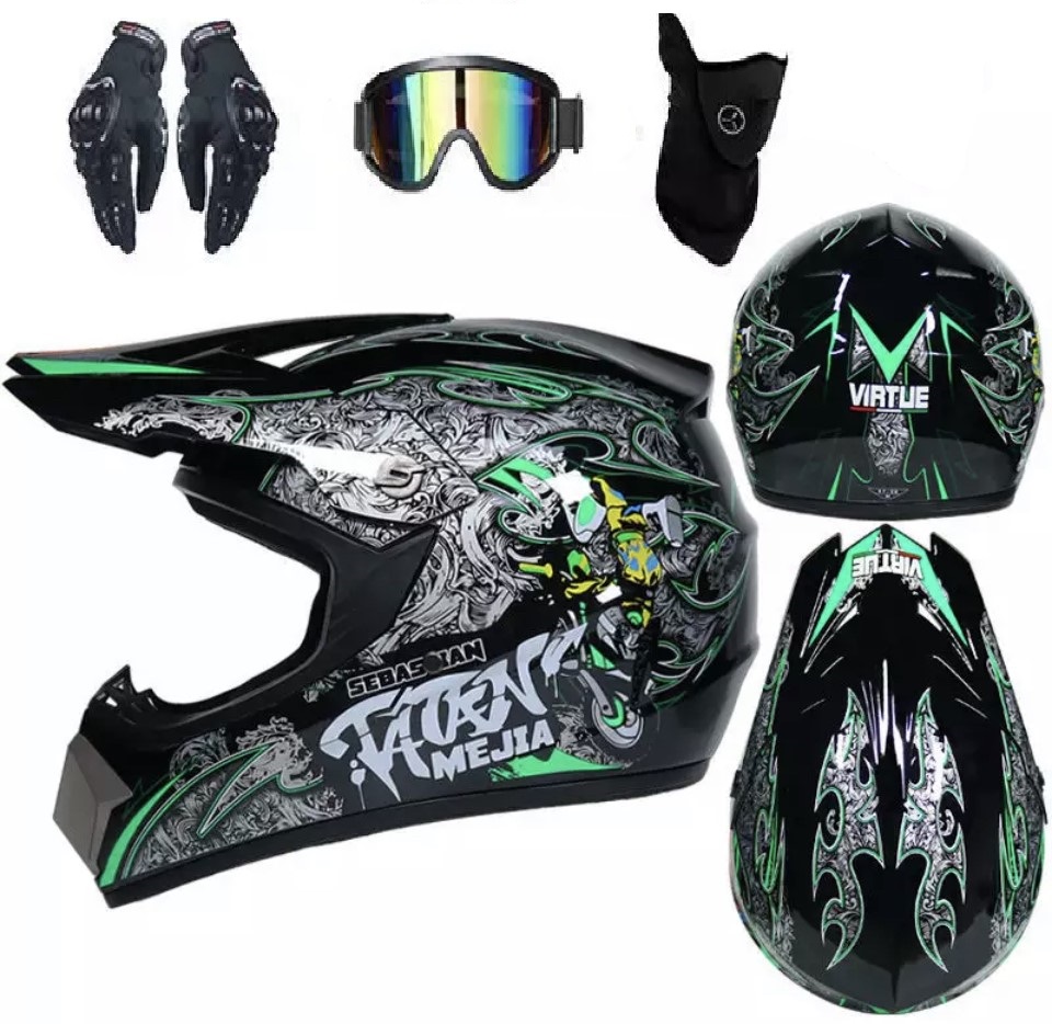 Moto helma krosová Tatan SET černo-zelená