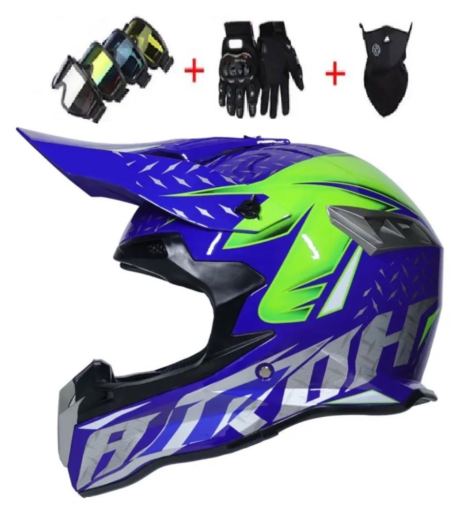 Motocrossová přilba SET modro-zelená